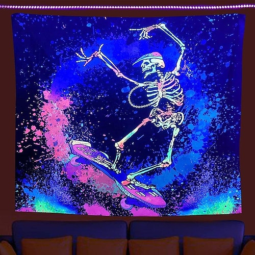 

Blacklight UV Reactivae Wall Tapestry Skateboard Art Decor Blanket Curtain Picnic Tablecloth Hanging Home Bedroom Living Room Dorm Decoration Polyester