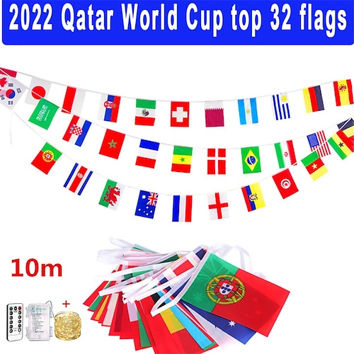 

2022 Qatar World Cup Flags String Light 100 leds Flags Countries Around The World Nations Flag Games Hanging Flags Outdoor Activity Decoration