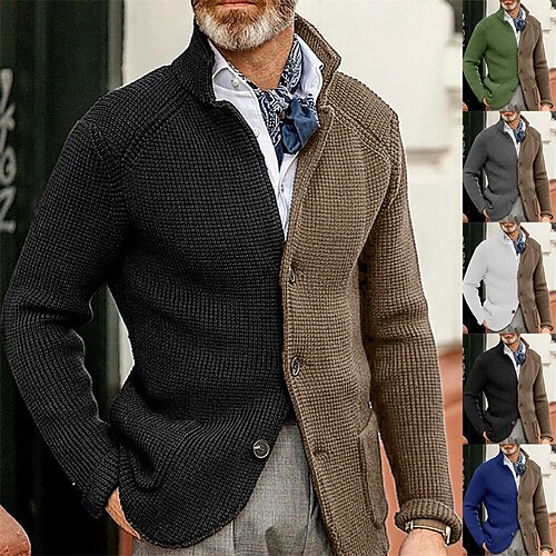 

Men's Cardigan Sweater Ribbed Knit Cropped Knitted Color Block Queen Anne Warm Ups Modern Contemporary Daily Wear Going out Clothing Apparel Spring & Fall Green Black M L XL