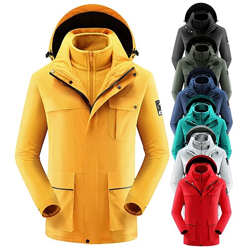 

Men's Hiking 3-in-1 Jackets Ski Jacket Waterproof Hiking Jacket Winter Outdoor Thermal Warm Waterproof Windproof Breathable Outerwear Trench Coat Top Hunting Ski / Snowboard Fishing ArmyGreen Black