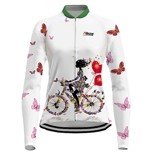 

21Grams Women's Cycling Jersey Long Sleeve Bike Jersey Top with 3 Rear Pockets Mountain Bike MTB Road Bike Cycling Breathable Quick Dry Moisture Wicking Reflective Strips Green Purple Sky Blue