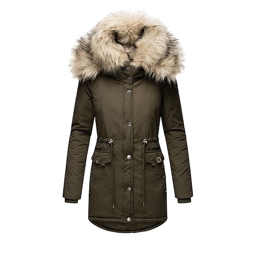 

Women's Winter Jacket Winter Coat Parka Warm Breathable Outdoor Daily Wear Vacation Going out Pocket Fur Collar Fleece Lined Zipper Hoodie Casual Lady Comfortable Solid Color Regular Fit Outerwear