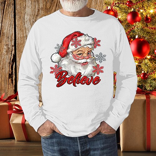 

Men's Cool Shirt T shirt Tee Graphic Tee Christmas t shirts Santa Claus Crew Neck Party Christmas Long Sleeve Clothing Apparel Fashion Streetwear Casual