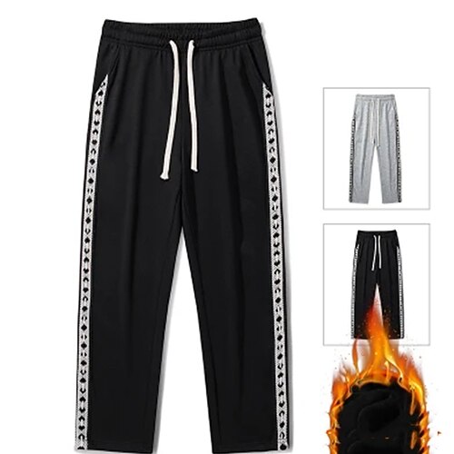 

Men's Fleece Pants Winter Pants Trousers Casual Pants Drawstring Elastic Waist Straight Leg Stripe Comfort Warm Casual Daily Streetwear Cotton Blend Stylish Plus velvet Grey Black Micro-elastic
