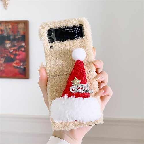 

Phone Case For Samsung Galaxy Flip Z Flip 4 Z Flip 3 Bumper Frame Flip Full Body Protective Christmas Plush PC