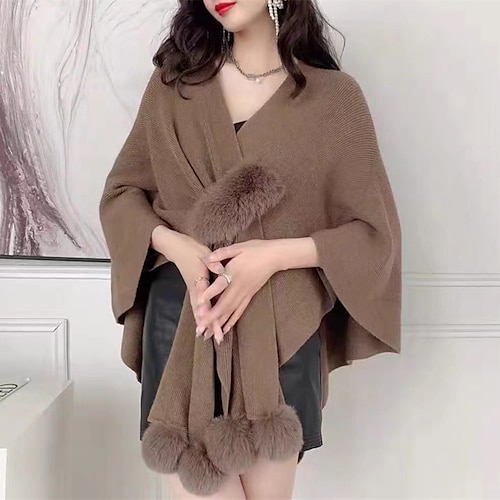 

new cross hair ball knitted cardigan women's autumn and winter fashionable outer warm shawl cloak coat factory wholesale