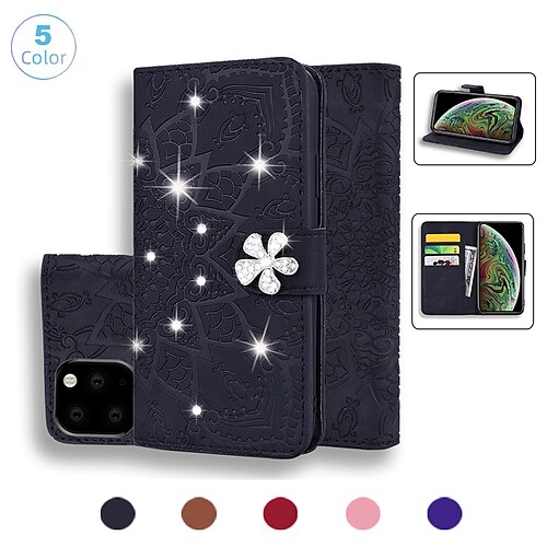 

Phone Case For Samsung Galaxy Wallet Card iPhone 14 Pro Max 13 12 11 Pro Max Mini X XR XS 8 7 Plus Wallet Rhinestone Card Holder Slots Flower Crystal Diamond TPU PU Leather