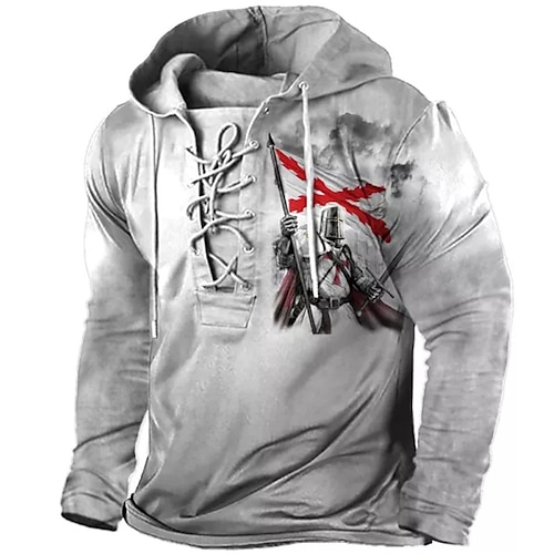 

Men's Pullover Hoodie Sweatshirt Pullover Gray Hooded Knights Templar Graphic Prints Lace up Print Casual Daily Sports 3D Print Basic Streetwear Designer Spring & Fall Clothing Apparel Knight Hoodies