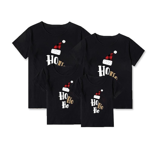 

Family Look Christmas T shirt Tops Cotton Letter Daily Red White Black Short Sleeve Basic Matching Outfits / Spring / Summer