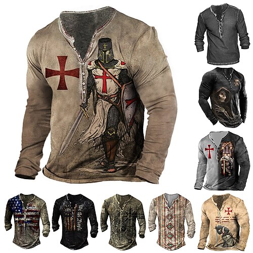 

Per uomo maglietta Camicia Henley Magliette Pop art Soldier Henley Verde Rosso Marrone Grigio Stampa 3D Plus Size Esterno Giornaliero Manica lunga Bottone giù Stampa Abbigliamento Essenziale / Sport