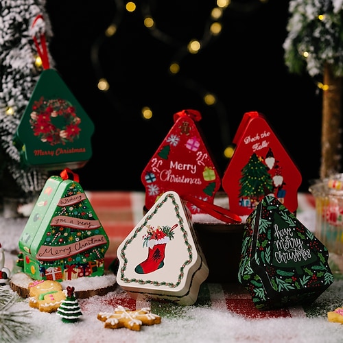 

New Christmas Decorations Polygonal Cartoon Printed Tinplate Box Christmas Season Children's Portable Gift Box