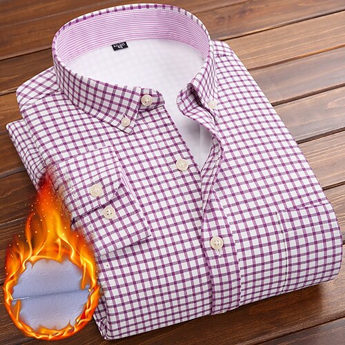 

Men's Fleece Shirt Oxford Shirt Dress Shirt Tartan Square Neck Button Down Collar Light Pink Light Purple Sea Blue White gray Black Work Street Long Sleeve Button-Down Clothing Apparel Cotton Fashion