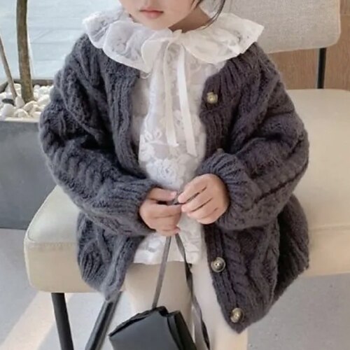 

Bambino Da ragazza Cardigan Tinta unica Giornaliero Manica lunga stile sveglio Cotone 2-8 anni Inverno Rosa Beige Grigio