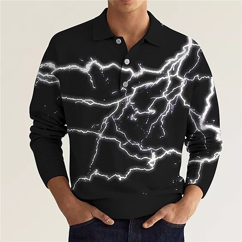 

Men's Collar Polo Shirt Golf Shirt Lightning Turndown Black 3D Print Outdoor Street Long Sleeve Button-Down Print Clothing Apparel Fashion Designer Casual Breathable