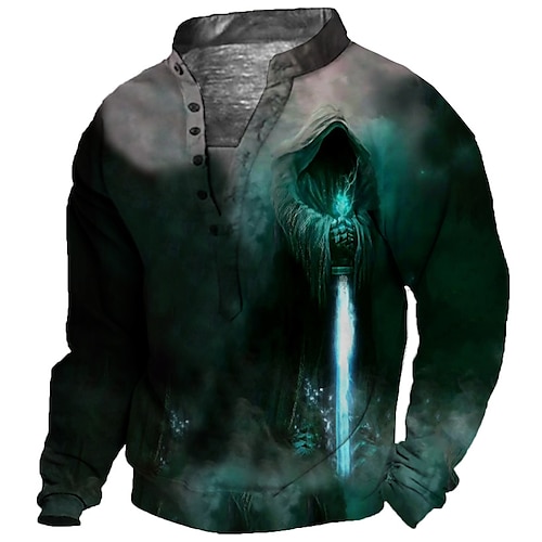 

Men's Sweatshirt Pullover Blue Standing Collar Skull Graphic Prints Print Casual Daily Sports 3D Print Streetwear Designer Casual Spring Fall Clothing Apparel Hoodies Sweatshirts Long Sleeve