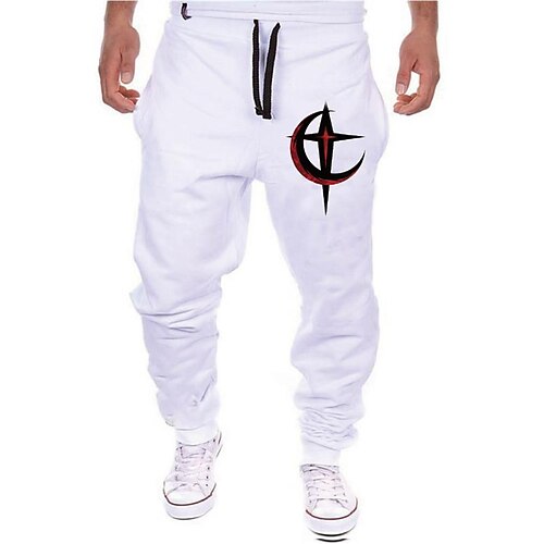 

Men's Sweatpants Joggers Trousers Drawstring Elastic Waist Print Graphic Prints Comfort Sports Outdoor Casual Daily Cotton Blend Streetwear Designer Grey White Micro-elastic