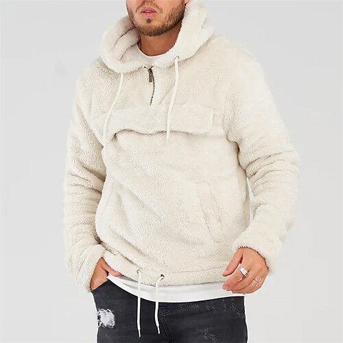 

Men's Fuzzy Sherpa Pullover Hoodie Sweatshirt White Hooded Solid Color Sports Outdoor Streetwear Casual Big and Tall Winter Fall Clothing Apparel Hoodies Sweatshirts Long Sleeve / Spring