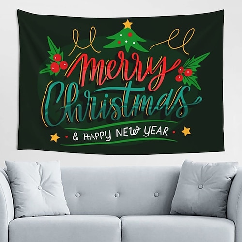 

Merry Christmas Holiday Wall Tapestry Art Decor Blanket Curtain Picnic Tablecloth Hanging Home Bedroom Living Room Dorm Decoration Santa Claus Fireplace Stocking Gift Polyester