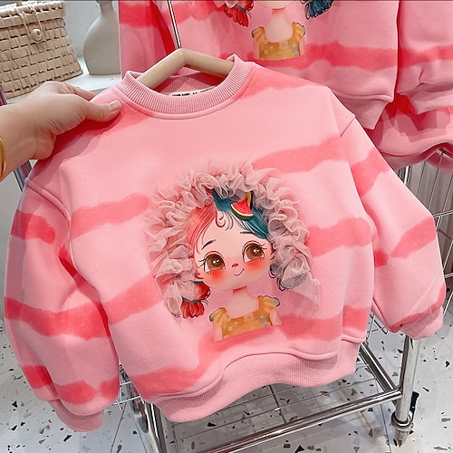 

Kids Girls' Sweatshirt Cartoon Outdoor Long Sleeve Crewneck Cute Cotton 3-7 Years Winter Pink White / Fall