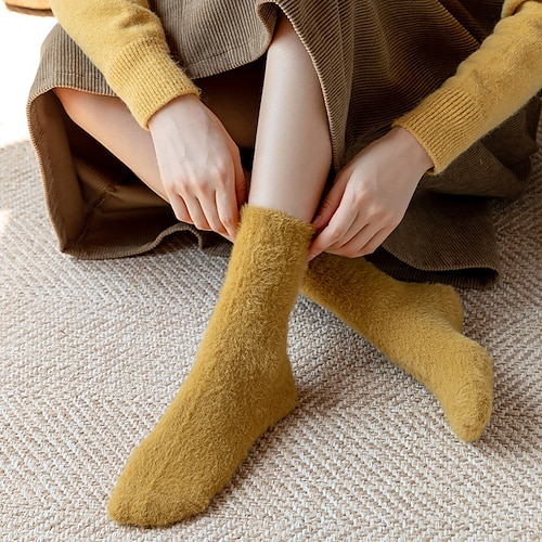 

Women's 1 Pair Socks Slipper Socks Fashion Comfort Polyester Solid Colored Casual Daily Indoor Warm Winter Fall Yellow Brown Beige