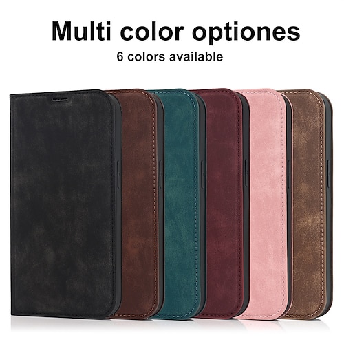 

Phone Case For Apple Wallet Card iPhone 14 Pro Max 13 12 11 Pro Max Mini X XR XS 8 7 Plus Flip Magnetic Full Body Protective Solid Colored PU Leather (12 13 14 series compatible with magsafe)