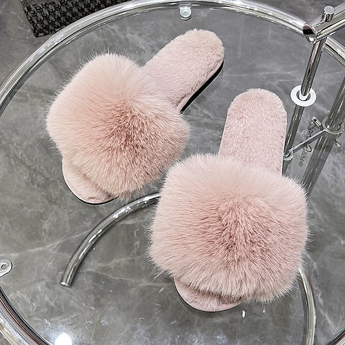 

Women's Slippers Home Fuzzy Slippers Fluffy Slippers House Slippers Winter Flat Heel Open Toe Polyester Loafer Black Rosy Pink Beige