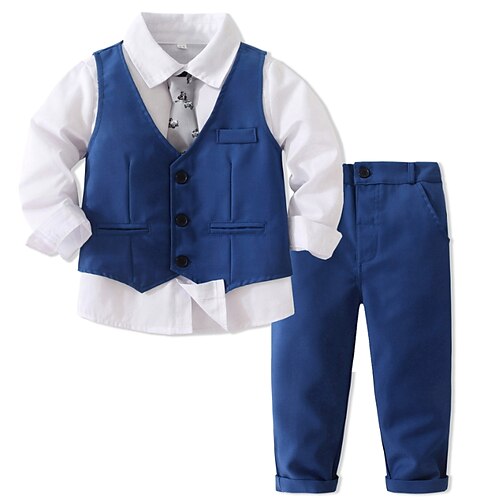 

3 pezzi Bambino (1-4 anni) Da ragazzo Camicia e pantaloni Completo Vestito Tinta unica Manica lunga Cotone Impostare Esterno Di tendenza Giornaliero Inverno Autunno 3-7 anni Blu