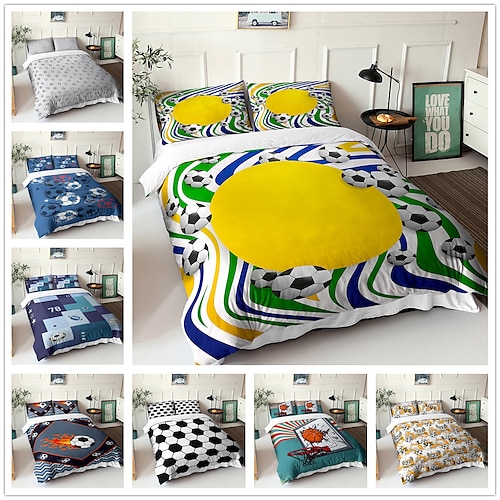 

Football and Basketball 3-piece Duvet Cover Set Bedding Set Comfortable Quilt Cover Microfiber Includes 1 Duvet Cover 2 Double Beds/King Beds/King Beds Pillowcases 1 Double Room/Single Bed Pillowcase