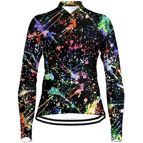 

21Grams Women's Cycling Jersey Long Sleeve Bike Jersey Top with 3 Rear Pockets Mountain Bike MTB Road Bike Cycling Breathable Quick Dry Moisture Wicking Reflective Strips Black Graffiti Spandex Sports