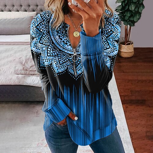 

Women's Sweatshirt Pullover Active Streetwear Zipper Green Blue Purple Graphic Street V Neck Long Sleeve S M L XL 2XL 3XL
