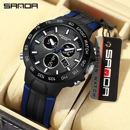 

SANDA Brand Men Sports Watches Dual Display Analog Digital LED Electronic Quartz Wristwatches Waterproof Swimming Military Watch