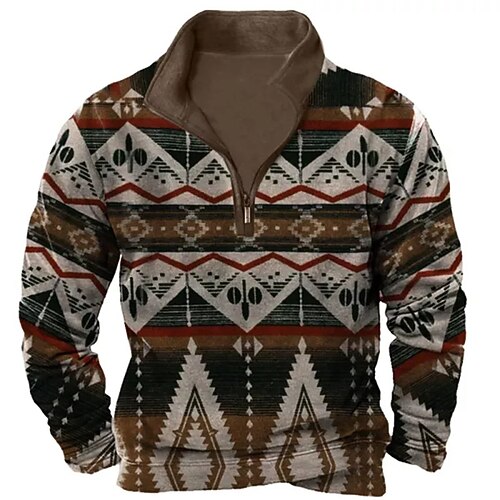 

Men's Zip Up Sweatshirt Pullover Quarter Zipper Sweatshirt Coffee Half Zip Tribal Graphic Prints Zipper Print Daily Sports 3D Print Basic Boho Designer Spring & Fall Clothing Apparel Hoodies