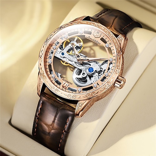 

Jin Shi Shield 8917 Brand Men'S Watch Luminous Perspective Window Automatic Mechanical Watch Leather Hollow-Out Trend Men'S Watch