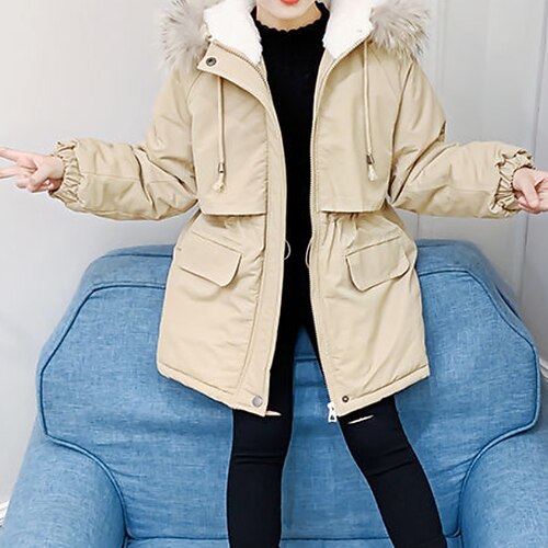 

Kids Girls' Parka Solid Color Active School Coat Outerwear 7-13 Years Winter Black khaki / Fall