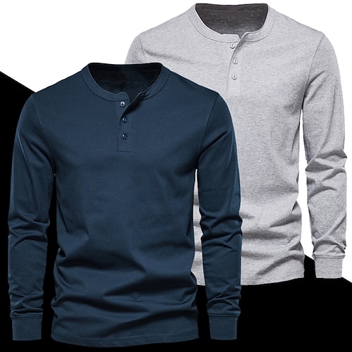 

Men's Henley Shirt Tee Solid Color Henley Royal Blue Light gray Black Sports WorkWear Long Sleeve Button-Down Clothing Apparel Fashion Streetwear Casual