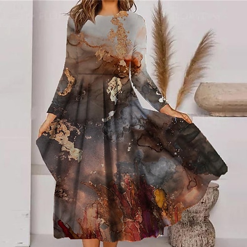 

Women's Casual Dress Swing Dress Midi Dress Blue Pink Orange Long Sleeve Color Gradient Pocket Winter Fall Autumn Winter Dress Fall Dress 2022 S M L XL XXL 3XL