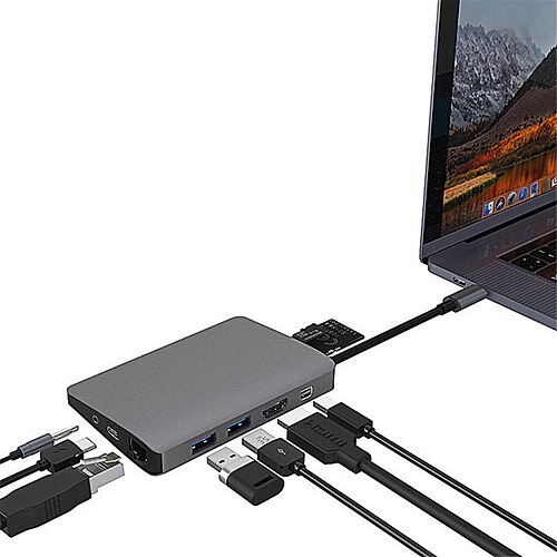 

USB 3.0 USB C Hubs 9 Ports 9-in-1 High Speed USB Hub with HDMI 2.0 Displayport 3.5mm 12V / 5A DC Power Delivery For Laptop PC Smartphone