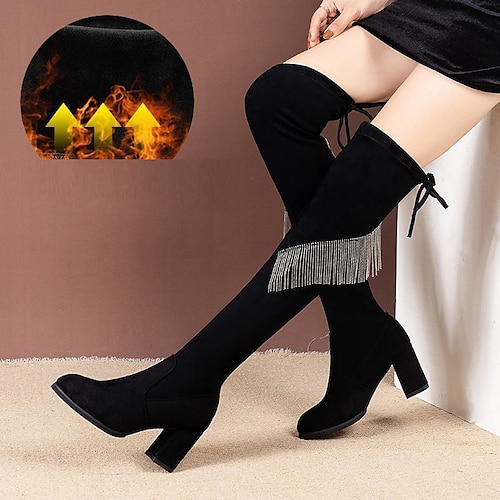 

Women's Boots Outdoor Daily Plus Size Heel Boots Crotch High Boots Winter Lace-up High Heel Chunky Heel Round Toe Elegant Sexy Synthetics Lace-up Solid Colored Black