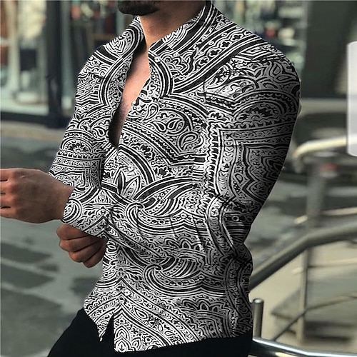 

Men's Shirt Floral Turndown Purple Black 3D Print Outdoor Street Long Sleeve Button-Down Print Clothing Apparel Fashion Designer Casual Breathable