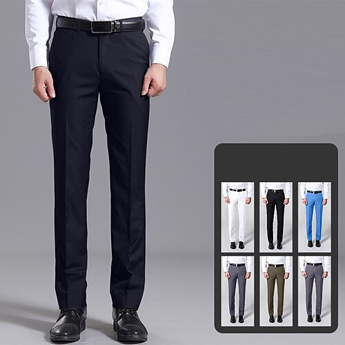 

Men's Dress Pants Trousers Pocket Solid Color Comfort Breathable Business Casual Daily Cotton Blend Retro Vintage Formal Khaki Sky Blue Stretchy