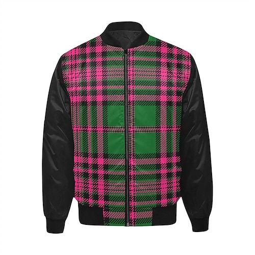 

Men's Coat Breathable Sports & Outdoor Zipper Plaid Letter Graphic Prints 3D Printed Graphic Standing Collar Fashion Jacket Outerwear Long Sleeve Pocket Fall & Winter