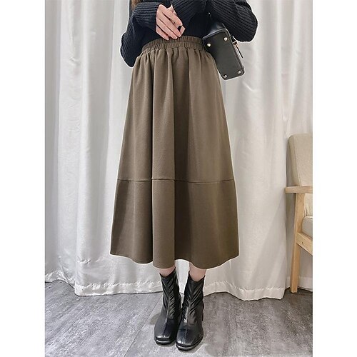 

Women's Skirt Midi Woolen Black khaki Brown Grey Skirts Fashion Casual Daily Weekend One-Size