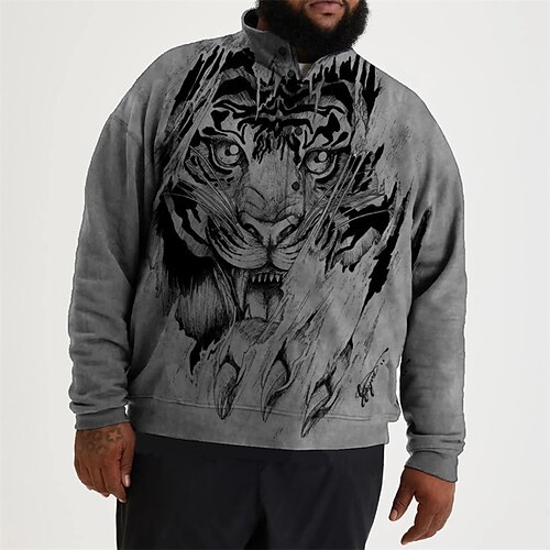 

Men's Plus Size Pullover Hoodie Sweatshirt Big and Tall Lion Hooded Long Sleeve Spring & Fall Basic Fashion Streetwear Comfortable Daily Wear Vacation Tops