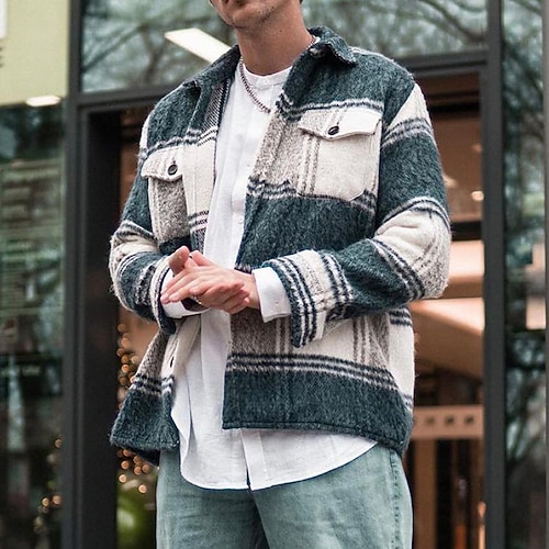 

Men's Flannel Shirt Shirt Jacket Shacket Overshirt Graphic Turndown Green Red Blue / White White Street Daily Long Sleeve Button-Down Clothing Apparel Fashion Casual Comfortable