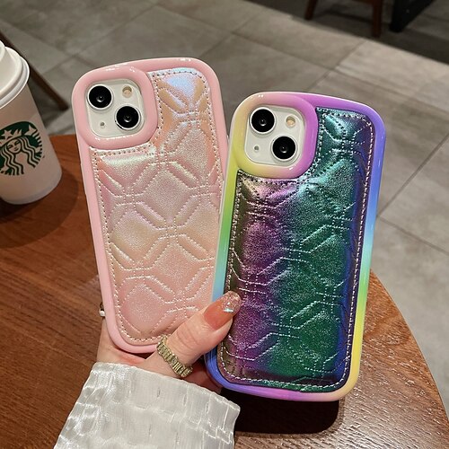 

Phone Case For Apple Back Cover Classic Series iPhone 14 Pro Max 14 Plus 13 12 11 Pro Max Mini SE Bumper Frame Soft Edges Non-Yellowing Geometric Pattern TPU PU Leather