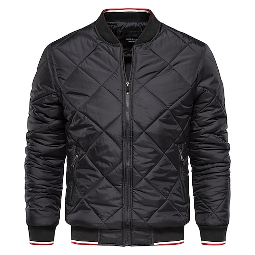 

Men's Puffer Jacket Quilted Jacket Parka Outdoor Casual / Daily Going out To-Go Weekend Stripes Outerwear Clothing Apparel Black Green Navy Blue