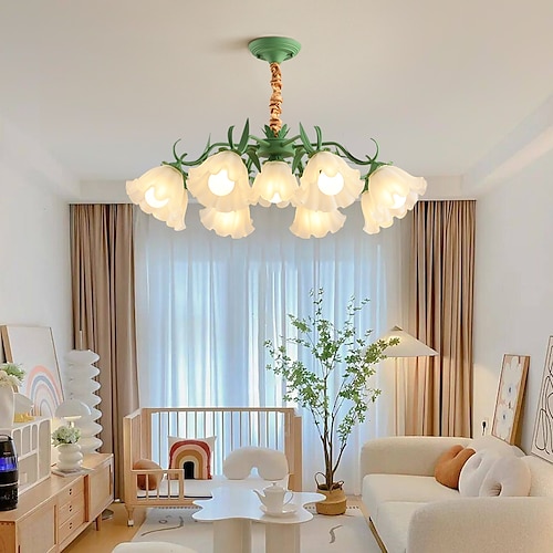 

lED Pendant Light American Country Flower Glass Roof Lighting 60cm Living Room Restaurant Bedroom Korean Rural Romantic Rose Roof Lighting