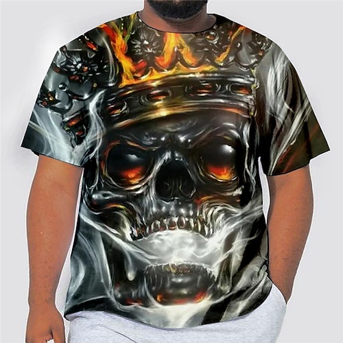 

Per uomo Plus Size maglietta Grande e alto Pop art Girocollo Manica corta Primavera estate Essenziale Di tendenza Streetwear Comodo Informale Sport Top / Teschi