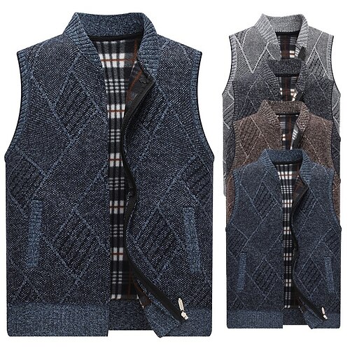 

Men's Sweater Vest Cardigan Sweater Zip Sweater Sweater Jacket Fleece Sweater Ribbed Knit Cropped Knitted Argyle Queen Anne Warm Ups Modern Contemporary Daily Wear Going out Clothing Apparel Winter