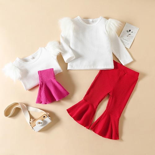 

2 Pieces Toddler Girls' Solid Color Crewneck Sweatshirt & Pants Set Long Sleeve Fashion Party Cotton 3-7 Years Winter Red White / Fall